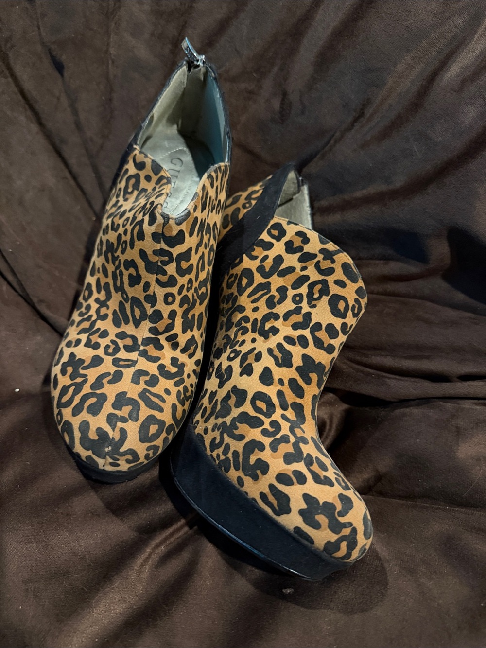 Guess Leopard-Print Platform Ankle Booties in Tan and Black